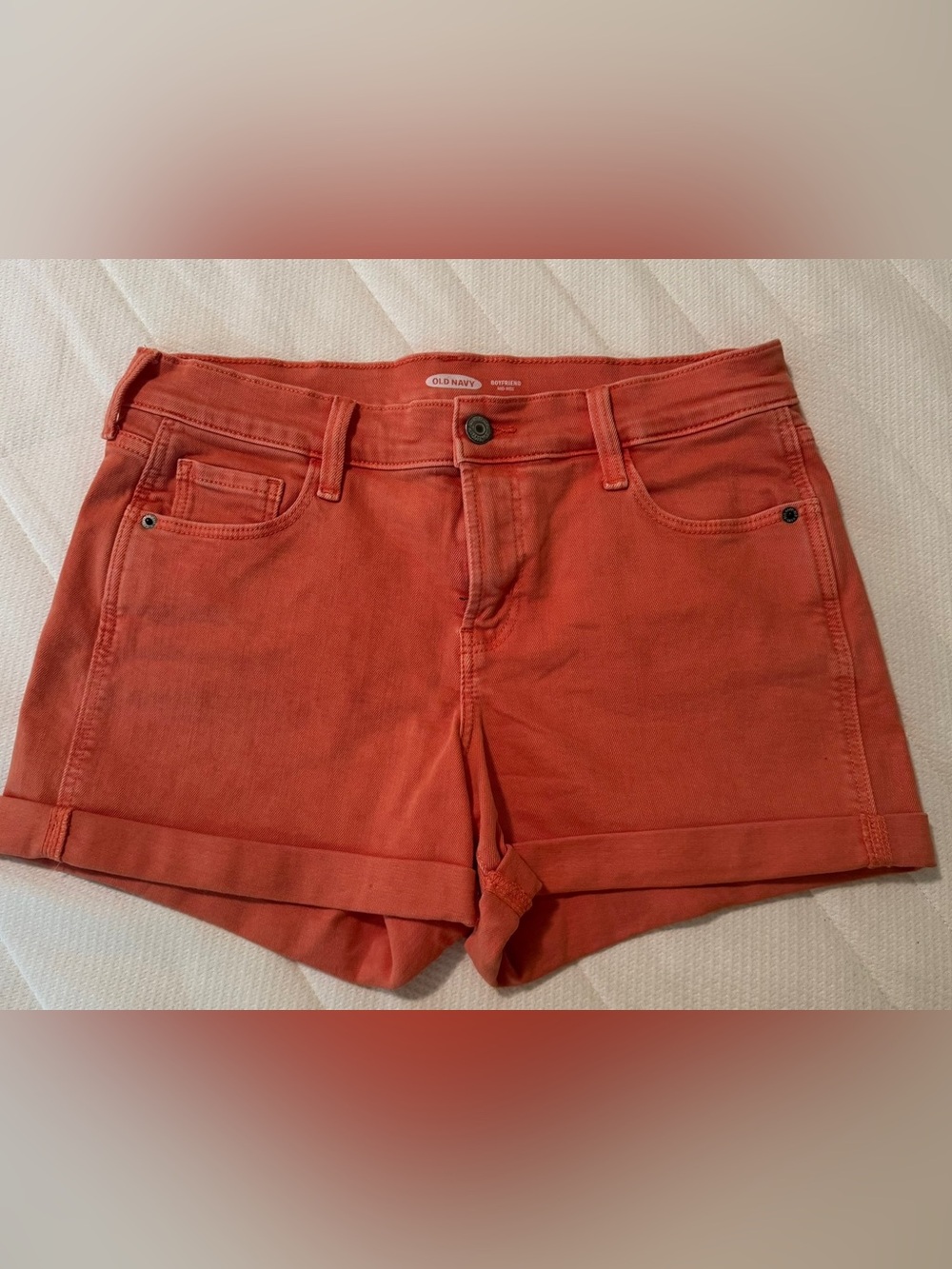 Old Navy Women's Orange Denim Boyfriend Mid Rise Jean Shorts Size 4